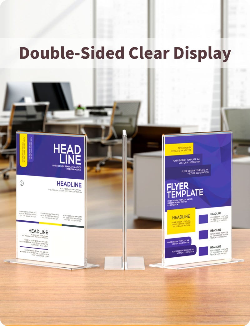 NIUBEE 12 Pack Acrylic Sign Holder 8.5 x 11 - T Shape Double Sided Clear Sign Holder for Table Top Display - Portrait Style - Image 4
